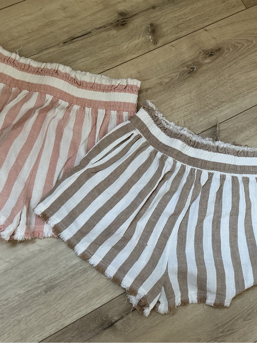 Umgee Striped Tie-Waist Bermuda Shorts - Bundle of 2-Blush Pink & Taupe - Picture 4 of 9